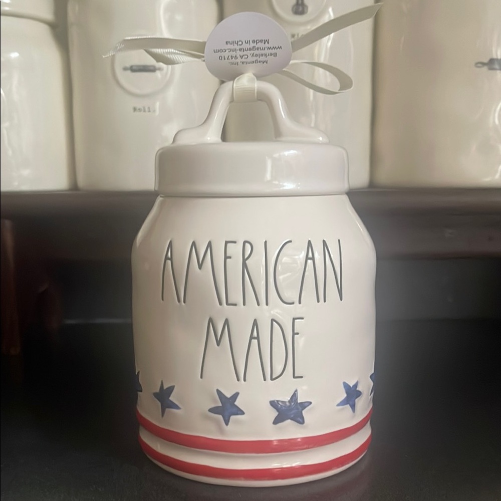 Rae Dunn American Made Jar - White, Red, Blue